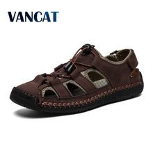 New Men Cow Genuine Leather Sandals Outdoor Summer Handmade Men Shoes Men's Breathable Casual Shoes Water Walking Beach Sandals 2024 - buy cheap