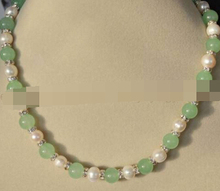 003209 9-10mm Genuine White Cultured Pearl & Natural Green  Round Beads Necklace 2024 - buy cheap