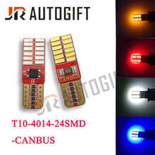 Luces LED para coche W5W 24SMD T10 3014 4014, Bombilla Interior Canbus sin error, lámparas de cuña 12V 24V, rojo/azul/amarillo, 100X 2024 - compra barato