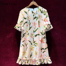 Svoryxiu 2019 Runway Summer lily Flower Print Loose Dress Women's Elegant Flare Sleeve Casual Holiday Ruffles Dresses Vestdios 2024 - buy cheap