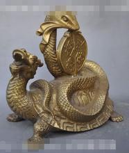 S02183 8-дюймовая китайская статуя fengshui в виде животного, бронзовая, богатство, долговечность, дракон, черепаха, змея 2024 - купить недорого