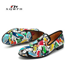 Brand Men Shoes Fashion Print Men Feast Banquet Dress Leather Shoes Individual Character Men's Loafers 2024 - buy cheap