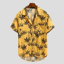 Camisa masculina casual, camisa larga havaiana de verão, manga curta, casual, com botões, moda praia 2024 - compre barato