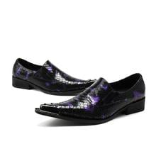 British Style Luxury Metallic Pointed Toe High Heels Mens Shoes Snake Skin Leather Mens Studded Loafers Size13 2024 - buy cheap