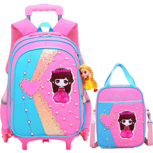 2 pçs/set dos desenhos animados crianças removíveis sacos de escola com 6 rodas para meninas trole mochila saco de viagem sacos de bagagem 2024 - compre barato