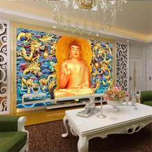 beibehang Custom 3d wallpaper golden dragon embossed Buddha mural background wall living room bedroom wallpaper papel de parede 2024 - buy cheap