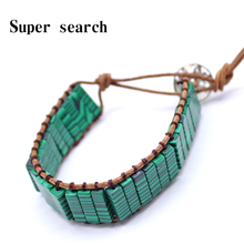 Unisex Bohemian Tube Natural Green cuboid stone Single Leather Wrap Bracelet Beaded Couples Bracelet Bestfriend Gifts Dropship 2024 - buy cheap