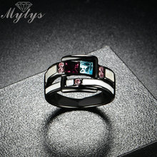 Mytys marca preto anel de arma azul e vermelho cristal anel de indicação para as mulheres esmalte cinto design moda punk hiphop anel de rocha r1923 2024 - compre barato