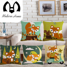 High Quality Invisible Zipper Linen Throw cushion cover cartoon red fox moon pillowcase sofa cover for home decoration 2024 - buy cheap