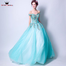 Sky Blue Luxury Ball Gown Tulle Lace Appliques Flowers Pearls 2019 New Evening Dress Party Gowns Dress Evening Gown JE10 2024 - buy cheap