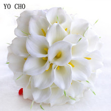 YO CHO Buquê de Casamento Branco Real Toque do lírio de Calla Flores Artificiais Casamento Buquês de Noiva Damas de honra do Casamento Acessórios 2024 - compre barato