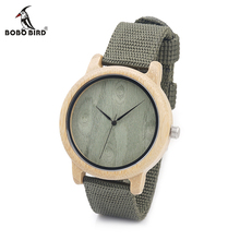 BOBO BIRD V-D12 Mens Bamboo Wooden Watches Green Wood Dial Bamboo Case Quartz Wristwatch with Nylon Strap in Gift Box 2024 - buy cheap