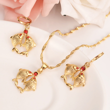 Gold Dubai India PNG cz red  fish dangle Earrings Necklace Jewelry Sets for Women Girls wedding bridal Jewelry accessories gifts 2024 - buy cheap