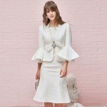 Runway Designer Set High Quality Spring Autumn Women Suits Flare Sleeve Beading Coat +Tweed Skirt Two-piece Clothing Sets 2024 - buy cheap