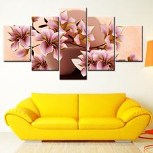 Canvas Painting HD Pink magnolia flowers 5 Pieces Wall Art Painting Modular Wallpapers Poster Print for living room Home Decor 2024 - buy cheap