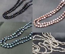 Wholesale new Natural Baroque Strand White Fresh water 6-7MM Pearl opera Long Necklaces nugget 50" 2024 - buy cheap