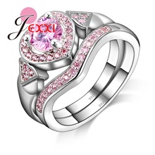 Classic Romantic Fashion Pink Cubic Zirconia  Wedding Rings Set For Women 925 Sterling Silver Engagement Proposal Rings 2024 - buy cheap