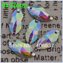 Free Shipping, 100pcs/Lot, 6*12mm Crystal AB / Clear AB Marquise resin sew on stones flat back sewing on stones 2024 - buy cheap