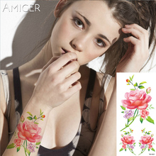 Татуировка флэш-хной, искусственная временная татуировка, наклейки, рукав, роза, пион, цветы, татуировка на руку, плечо, татуировка, водонепроницаемое тело для женщин 2024 - купить недорого