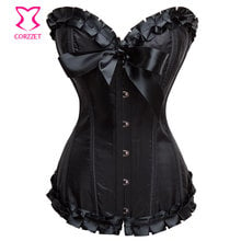 Black Satin Corselet Feminino Overbust Gothic Corset Plus Size Corsets and Bustiers Korsett For Women Corpetes E Espartilhos 2024 - buy cheap