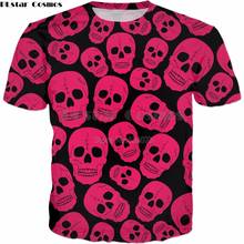 Мужская и Женская Повседневная футболка PLstar Cosmos, летняя футболка ярко-розового цвета с 3D-принтом черепов на черном фоне, 2018 2024 - купить недорого