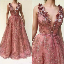Newest V Neck Evening Formal Dresses Dubai Arabic Pageant Party Dresses Applique Beaded Shiny Long Prom Gowns Robe de soiree 2024 - buy cheap