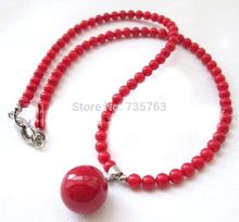 natural 6mm red coral rounds beads necklace 14mm sea shell pearl pendant AAA 2024 - buy cheap