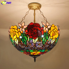 FUMAT Stained Glass Pendant Lights Rose Flower Tiffany Hanglamp E27 LED Hanging light fixture suspension luminaire Pendant Lamps 2024 - buy cheap