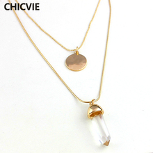 CHICVIE Boho Popular necklaces & pendants Multilayer Gold Color Coin Crystal Necklace for Women Trending Jewelry SNE160053105 2024 - buy cheap