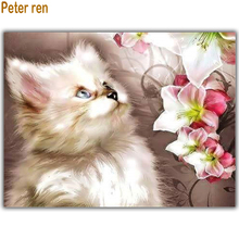 Питер Рен, алмазная картина, вышивка крестиком, животное, кот, квадрат, Круглая Мозаика, стразы, полная вышивка, украшения для дома, котенок, персик 2024 - купить недорого
