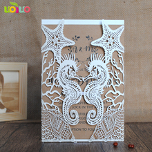 Beach wedding invitation cards seahorse and shell paper cards wedding decorations for marriage 2024 - buy cheap