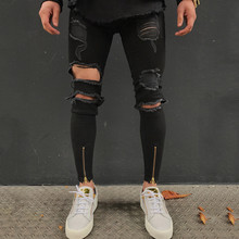 Новые стильные мужские эластичные рваные мужские байкерские джинсы с потертостями облегающие джинсовые брюки Прямая доставка 2024 - купить недорого