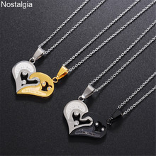 Nostalgia Stainless Steel Jewelry I Love You Crystal Heart Pendant Gold Black Couple Bestfriend Necklace Christmas Jewlery Gifts 2024 - buy cheap