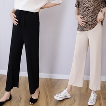 Maternity pants spring and summer with ice silk wide leg pants nine points pants straight loose stomach lift pants 2024 - buy cheap