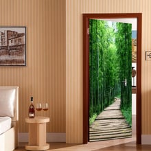 Criativo 3d porta adesivo diy decoração de casa auto-adesivo papel de parede de bambu floresta pequena estrada quarto renovação foto mural 3d 2024 - compre barato