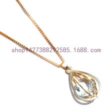 Fashion Jewelry Pure Gold Color Hallow Pendant Water Drop With Crystal Women Decorative Sweater Chain Lady Long Chain Necklace 2024 - buy cheap