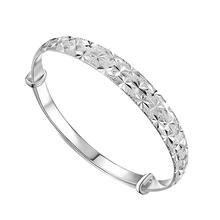 Women Fashion Silver Plated Flower Carved Bangle Bracelet Adjustable Jewelry Gifts 2024 - buy cheap