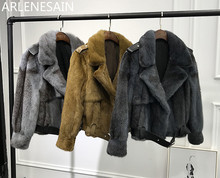 Arlenesain casaco de vison personalizado 2018 outono e inverno, capa feminina lapela de vison, parágrafo curto importado, cinto de pele de vison 2024 - compre barato