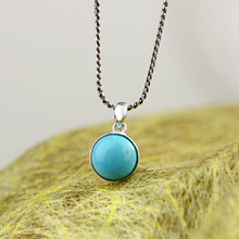 Original Elegant Round Turquoise Pendant Necklace For Lady Real 925 Sterling Silver Fine Jewelry Pendant Necklace Wedding Gift 2024 - buy cheap