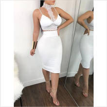 Women Ladies 2 Piece Lace Bodycon Two Piece Outfits Sleeveless Shirt Crop Tops Skinny Skirt Set Bandage Party Clothing 2024 - buy cheap
