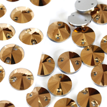 Rivoli-Cuentas redondas de cristal para decoración, cuentas de cristal de Color dorado de hematita, 8mm, 10mm, 12mm, 14mm, 16mm y 18mm, 2 agujeros 2024 - compra barato