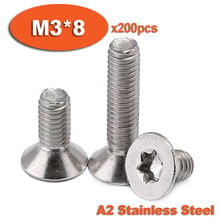 200pcs DIN965 M3 x 8 A2 Stainless Steel Torx Countersunk Flat Head Screw Screws 2024 - buy cheap