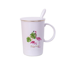 Caneca de café de cerâmica padrão flamingo 400ml, caneca criativa de casa estilo nórdico copo de leite chá copo de viagem com tampa colher 2024 - compre barato