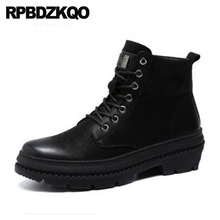 Botas militares de suela gruesa para hombre, botines de combate de piel del Ejército, de alta calidad, con suela de cuero, color negro, para invierno 2024 - compra barato