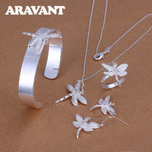 New Fashion 925 Silver Jewelry Set Dragonfly Pendant Necklace Chain Earring Ring Open Cuff Bracelet For Women Fashion Jewelry 2024 - buy cheap