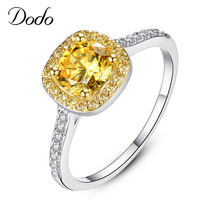 Fashion Jewelry Bijoux Silver Color Big Yellow Square Cubic Zirconia Engagement Wedding Rings For Women Men Anel Femme Gifts R88 2024 - buy cheap