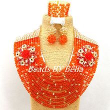 New 12 Hot Orange Crystal Beads Necklace Set African Wedding Beads Jewelry Set Nigerian Party Women Jewelry Free Shipping ABY063 2024 - buy cheap