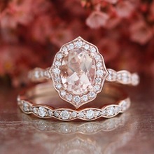 ERLUER-Conjunto de anillos de circonia cúbica de cristal ovalado austriaco para mujer, joyería de Color oro rosa para boda, anillo de amor 2024 - compra barato