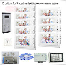 10 Buttons Color Video Door Phones Intercom Systems 9  LCD Security Doorbell for 9 Apartments  +Access Control System+E-lock 2024 - buy cheap
