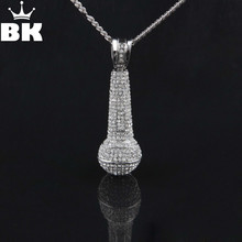 Hip Hop Rock Microphone Pendant Necklace Mens Elegant Antique Silver Color Ice Out Rhinestone High Quality Rapper  Micro Jewelry 2024 - buy cheap